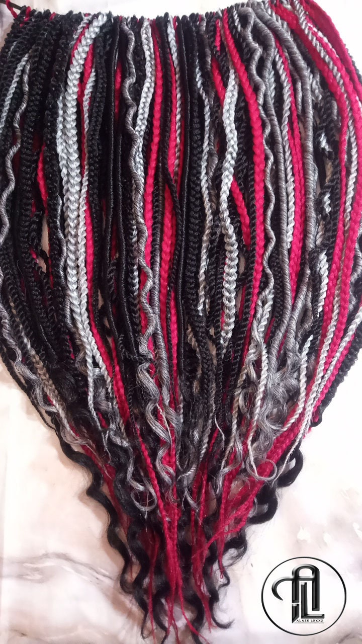 Viking Extensions Red Black Grey Silver Single End SE Braid Plaits Twist Dreads Set 100 Piece Set Kit Crochet Boho Single Loop Dreads Hippy