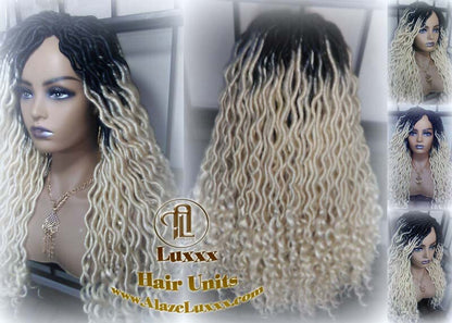 Gypsy Bohemian 613 Goddess Faux Dread Wig 1B Black Blonde Ombre Dark Roots Marley Dred Lock Platinum Braided Wig