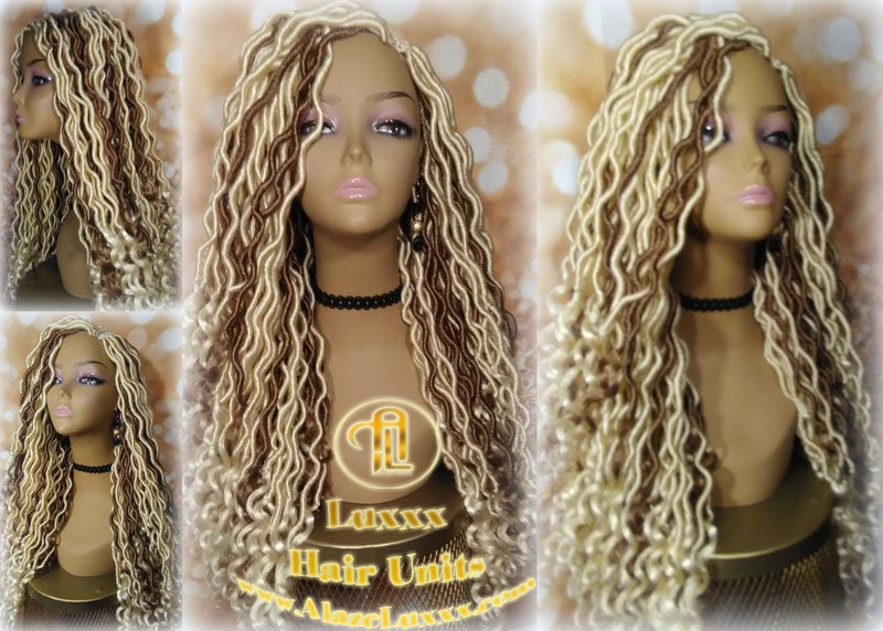 Goddess Faux Boho Platinum Blonde Braid Wig Gypsy Bohemian  Dread Locs Wig Honey Blonde #613 #27  Wavy  Dred  Lock Cosplay Summer Spring Wig