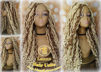 Goddess Faux Boho Platinum Blonde Braid Wig Gypsy Bohemian  Dread Locs Wig Honey Blonde #613 #27  Wavy  Dred  Lock Cosplay Summer Spring Wig