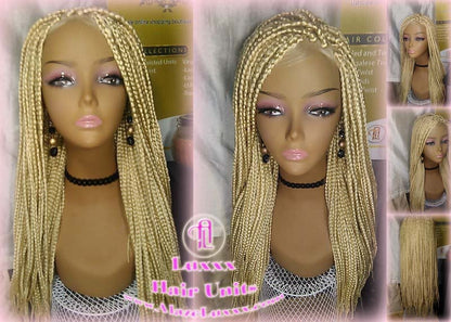 Blonde 613 Platinum Lace Baby Hair Box Braid Wig Unit Small Medium Straight Glueless! Braid Lace Wig Xpressions Hair