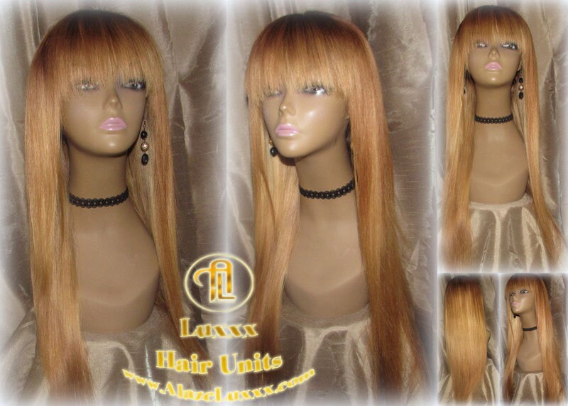 Chian Chinese Bang Wig Virgin Hair Honey Blonde Ombre Straight Hair Highlights Balayage Closure Blonde Wig 27 613 platinum dark roots