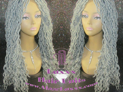 Storm Silver Grey Gray 44 51 Platinum Storm Gypsy Bohemian Boho Goddess Faux Dread Locs Wig Unit Wavy Dred  Ready to ship