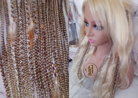 Ombre Honey Blonde 27 613 Mix Creamy White Blonde Platinum Clip in Braid Long 18in Boho Extensions Feathers Elements Rave Festival