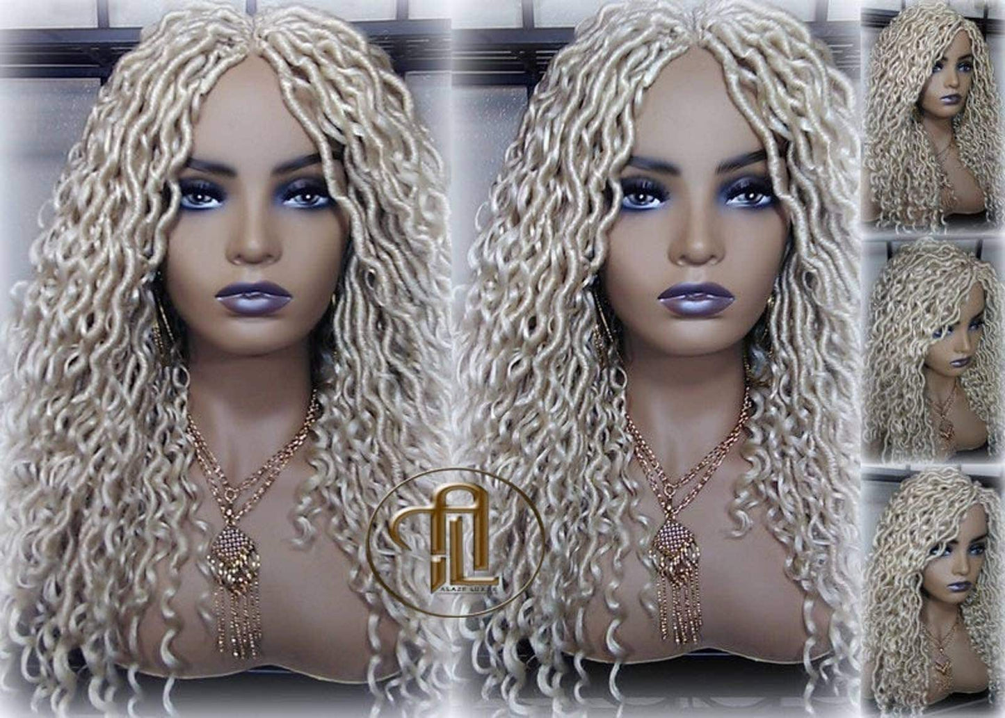 613 Blonde Goddess Faux Locs 14in Short Braid Wig Platinum White Blonde Marley Dred Lock Wig Gypsy Bohemian Boho Lace Part