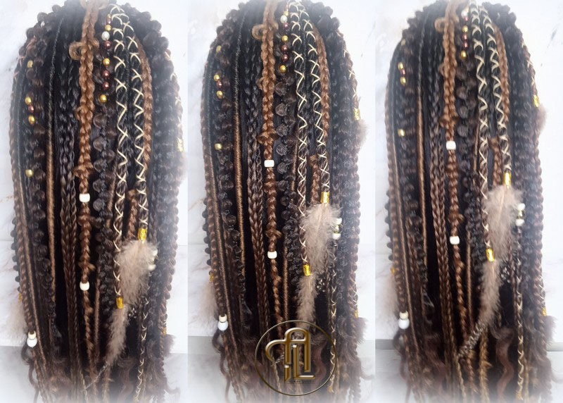 Ombre Black Brown Blonde Ponytail Hair Fall Viking Renaissance Extensions Elements Accents Feathers synthetic braids hair scrunchie clipin