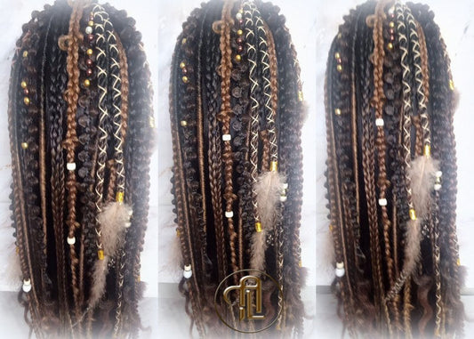 Ombre Black Brown Blonde Ponytail Hair Fall Viking Renaissance Extensions Elements Accents Feathers synthetic braids hair scrunchie clipin