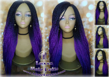 Ombre Black Purple Braid Wig Senegalese Twist 24 Inch Long Soft Crochet High Temperature Braids Synthetic Braiding Alopecia HairExtension