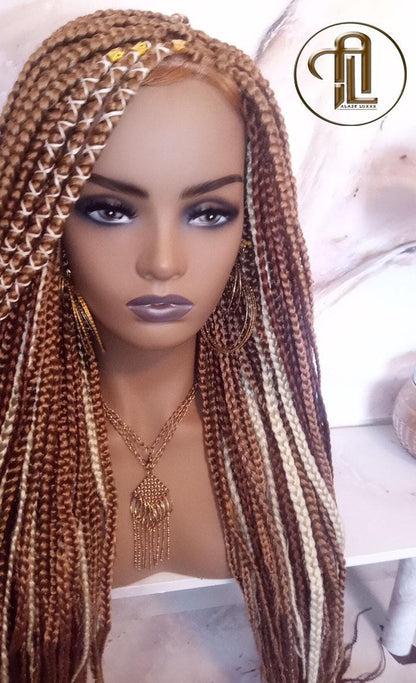 Lace Frontal Braid Wig Blonde Brown Ginger 27 30 613 Box Braid Wig Copper White Blonde Platinum Lace Baby Hair Unit Straight Glueless Braid