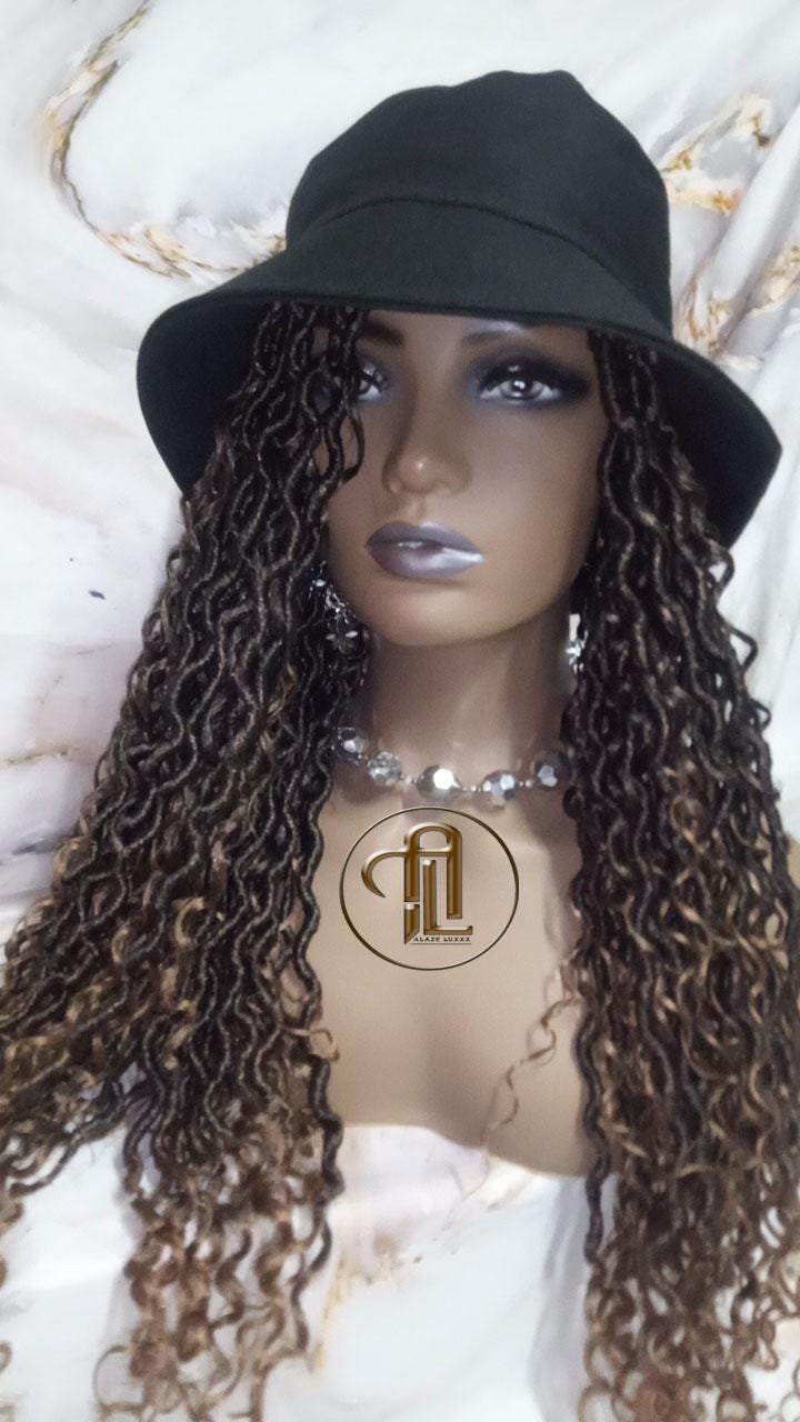 Bucket Hat Boho Goddess Locs  Ombre Brown Blonde Loc Wig Hat  Faux Locs Hat Wig  Dreads Locs Cap  Alopecia Chemo Hair Thinning Fisherman Hat