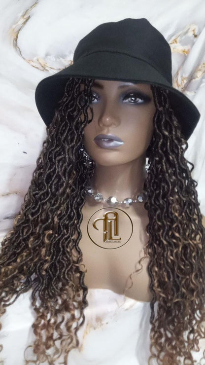 Bucket Hat Boho Goddess Locs  Ombre Brown Blonde Loc Wig Hat  Faux Locs Hat Wig  Dreads Locs Cap  Alopecia Chemo Hair Thinning Fisherman Hat