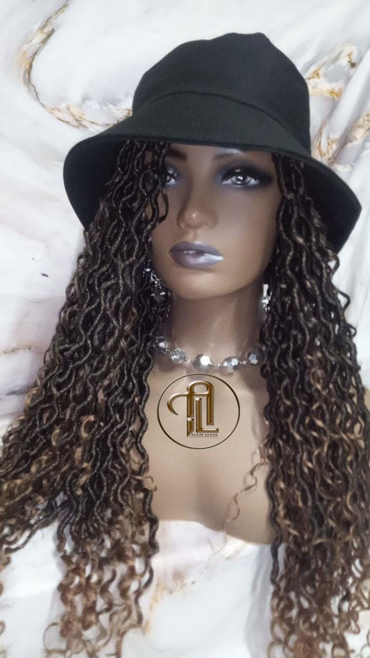 Bucket Hat Boho Goddess Locs  Ombre Brown Blonde Loc Wig Hat  Faux Locs Hat Wig  Dreads Locs Cap  Alopecia Chemo Hair Thinning Fisherman Hat