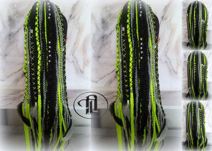 Ponytail Hair Fall Extensions Green Black Grey Ombre Elements Accents Feathers synthetic box braids hair scrunchie clip in Clip on Braids