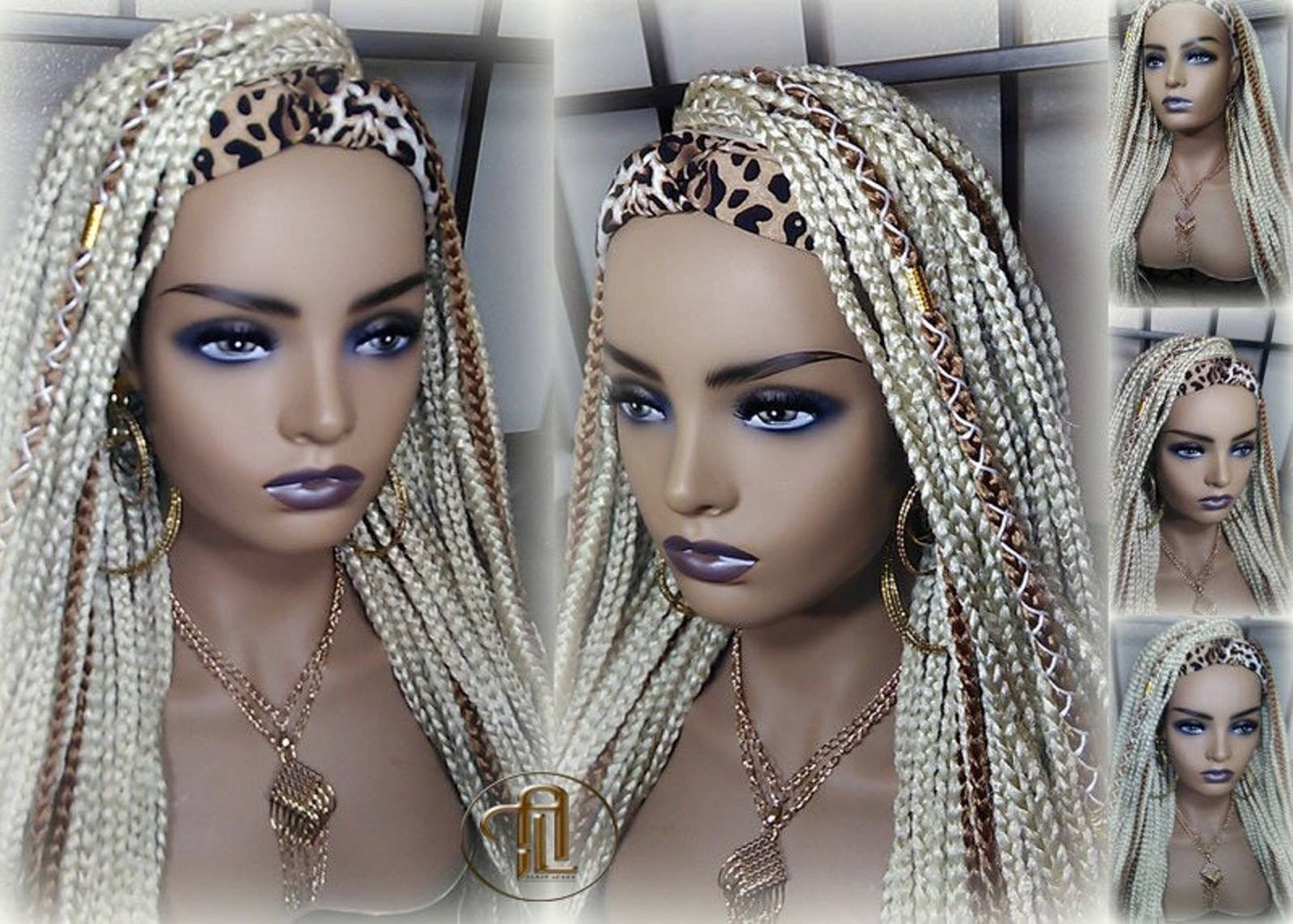 Headband Wig Blonde 613 Platinum 27 Honey Box Braids Gypsy Bohemian Boho Wig Blonde Long Straight Waterfall Hair Braided Wig
