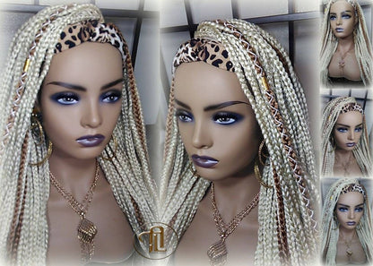 Headband Wig Blonde 613 Platinum 27 Honey Box Braids Gypsy Bohemian Boho Wig Blonde Long Straight Waterfall Hair Braided Wig