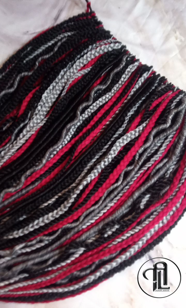 Viking Extensions Red Black Grey Silver Single End SE Braid Plaits Twist Dreads Set 100 Piece Set Kit Crochet Boho Single Loop Dreads Hippy