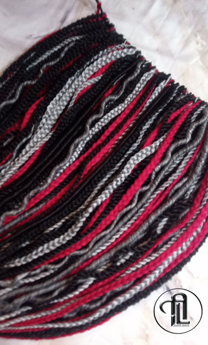 Viking Extensions Red Black Grey Silver Single End SE Braid Plaits Twist Dreads Set 100 Piece Set Kit Crochet Boho Single Loop Dreads Hippy