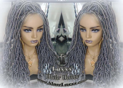 Lace Frontal Goddess Faux Dread Loc Lace Straight Storm Silver Grey Gray 44 51 Boho Gypsy Wavy Lock Crochet