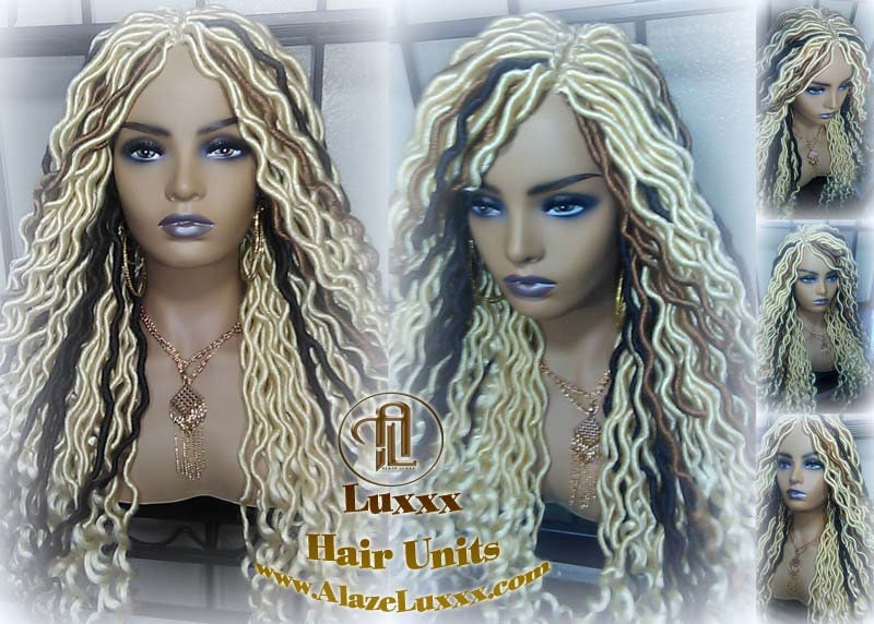 Platinum Blonde Gypsy Bohemian Boho Goddess Faux Dread Locs Wig Unit! Blonde #613 #27 Brown Wavy Dred Lock Wig Crochet Messy Hair Wig