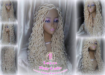 Platinum Blonde Braided Wig Gypsy Bohemian Boho Goddess Faux Dread Locs Wig Unit! Blonde #613 Marley Dred Lock Wig Crochet Messy Hair Wig