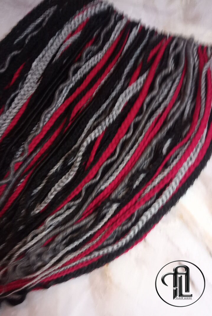 Viking Extensions Red Black Grey Silver Single End SE Braid Plaits Twist Dreads Set 100 Piece Set Kit Crochet Boho Single Loop Dreads Hippy