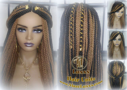 Straight Senegalese Twist Wig Unit! Medium Small Short Blonde Brown #4 #27 Crochet Twist Braided Wig 2tone honey blond hair Alopecia wig