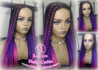 Cornrow Black Purple Pink Ombre Lemonade Braid Wig Lace Closure Baby Hair Box Braids Mermaid Unicorn Rainbow Hair