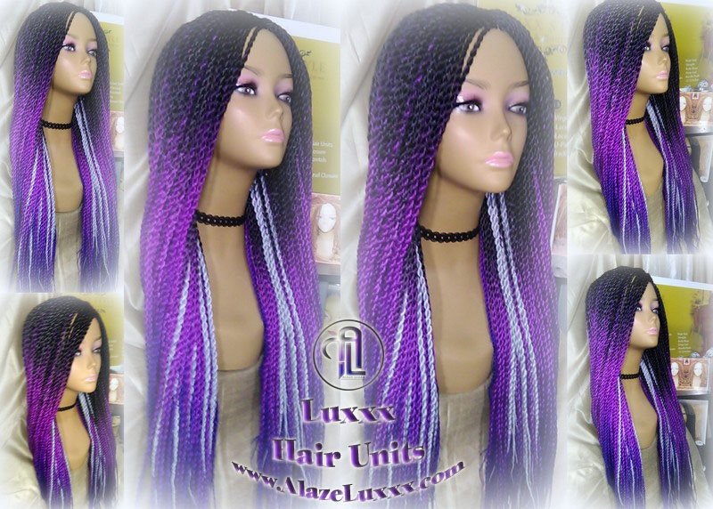 Long Ombre Purple Senegalese Twist Wig Lakers Long Small braid Kobe Bryant Ombre Mermaid Cosplay EDC Festival Carnival Vacation Wig