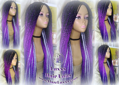Long Ombre Purple Senegalese Twist Wig Lakers Long Small braid Kobe Bryant Ombre Mermaid Cosplay EDC Festival Carnival Vacation Wig