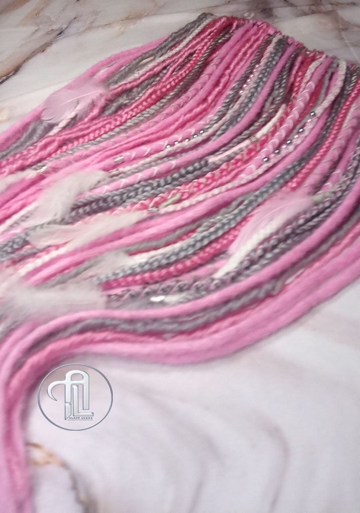 Pink Gray White Straight Single Ended SE Set Kit Soft Crochet Boho Dread Braid Hair Wrap Extensions Festival Hair Partial Single Loop Dread