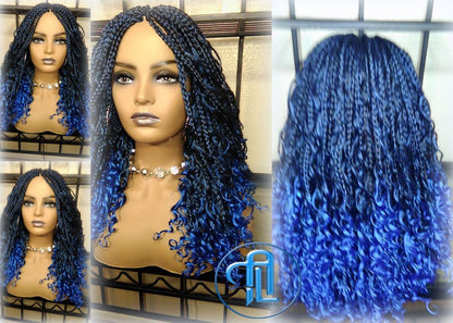 Blue Ombre Goddess Box Braids Mermaid curly long distressed bohemian braids Gradient Hair Short Curly 14/16in