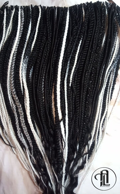 Black Silver White Grey Single Ended SE 100 Piece Set Kit Mixed Soft Crochet Boho Dread Braid Extensions Textured Natural Realistic