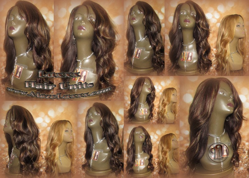 Virgin Hair Wig Brown Blonde Highlights Lace Front Straight Layered Cancer Wig, Alopecia Areata, Alopecia Universalis, Alopecia Totalis Wigs