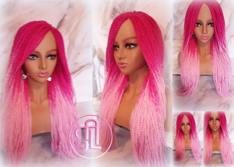 Pink Ombre Senegalese Twist Braid Wig Small Long Gradient Unicorn Mermaid Wig Sale Alopecia Braids Light Pink Hot Pink Ready to Ship
