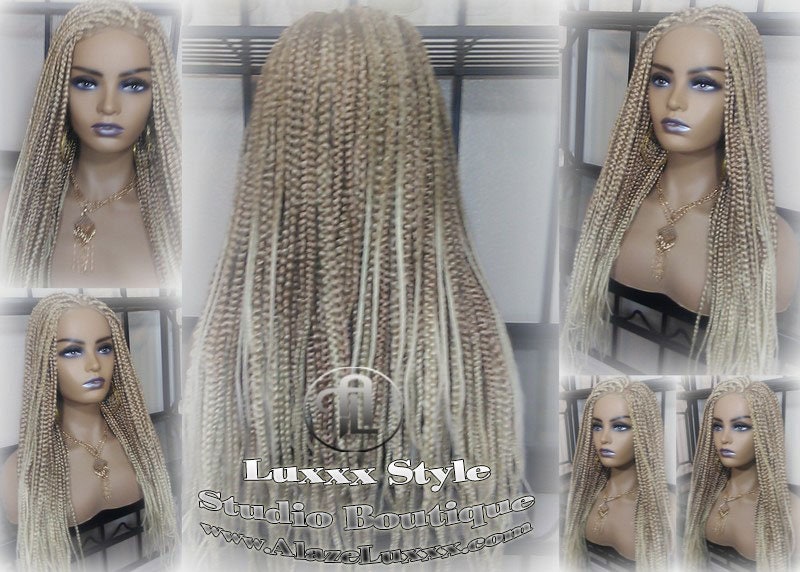 Box Braid Wig Blonde 613 27 Mix Ombre Balayage Honey Blonde Platinum Lace Baby Hair Straight! Braid Lace Wig for Black White Women Alopecia