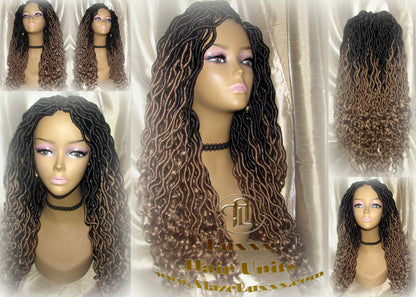 Goddess Faux Locs Gypsy Boho Ombre Black Blonde Long Synthetic Dreads Curly Wavy Cosplay Carnival Festival Braid Wig Alopecia Thinning Hair