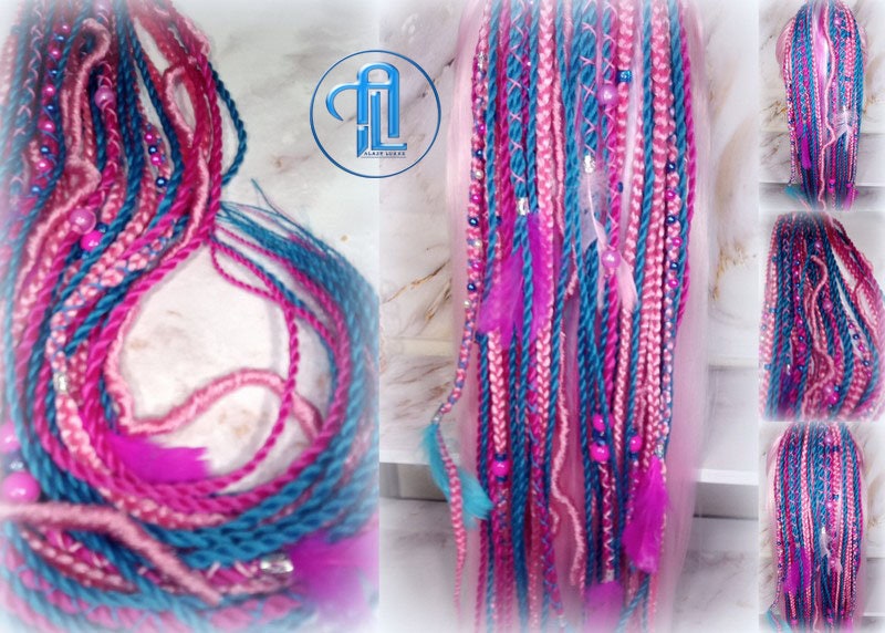 Ponytail Hair Fall Extensions Pink Blue Elements Accents Feathers synthetic box braids hair scrunchie clip in Clip on Braids
