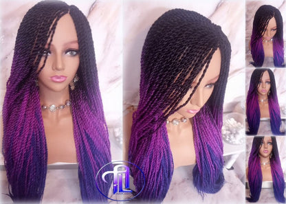 Ombre Purple Blue Senegalese Twist Purple 24 Inch Long Soft Crochet Ombre High Temperature Braids Hair Synthetic Braiding Hair Extension