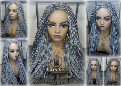 Box Braid 44 51 Wig Grey Gray Silver Lace Baby Hair Storm Long Medium Straight Glueless! Braid Lace Wig Pre Stretched Braiding Hair