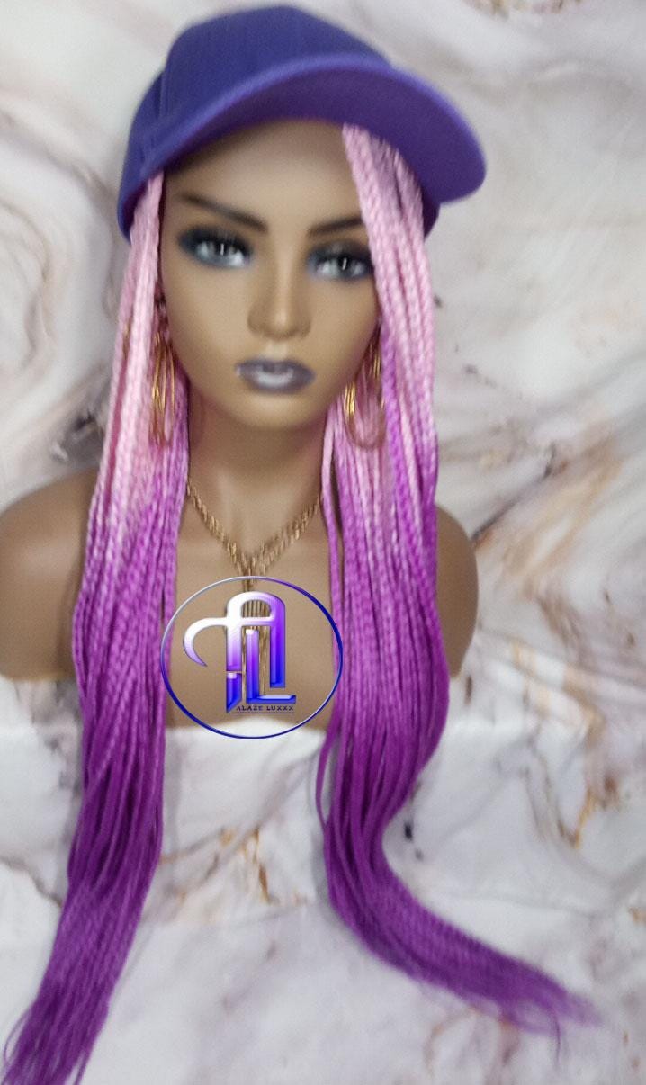 Pink Purple Ombre Box Braid Lavender Hat Wig Gym Hat Baseball Cap Braided Hair Hat Wig Cap Chemo Hat Alopecia Purple Braid Hair Hat Cap