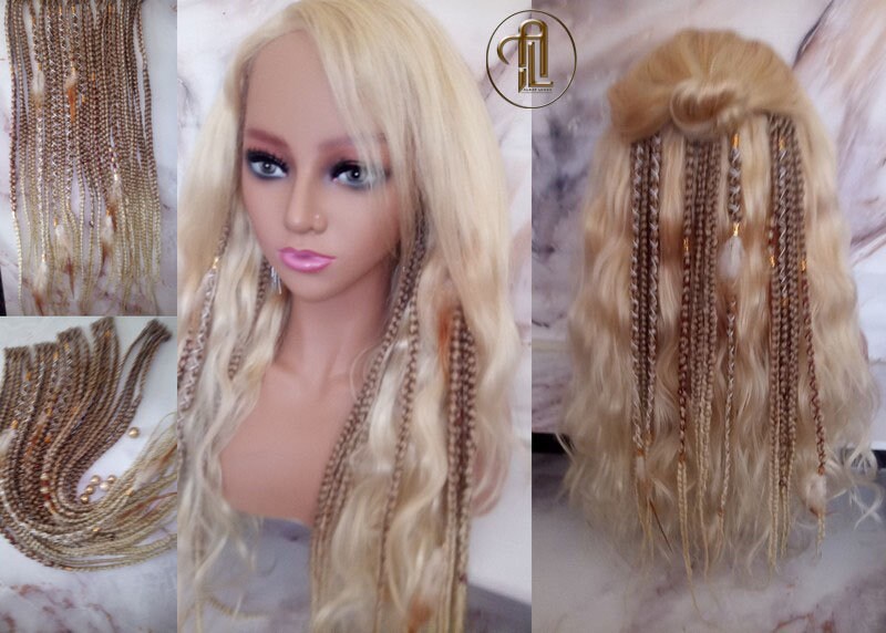 Black Friday Holiday Christmas Sale Cyber Monday Holiday Gift Ombre Honey Blonde Clip in Braid Long Boho Extensions Feathers  Rave Festival