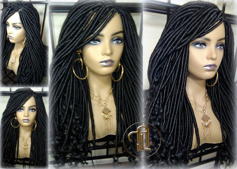 Long Straight Black Goddess Faux Locs Curly Ends Dread Wig Gypsy Faux Synthetic Dred Loc Bohemian Boho