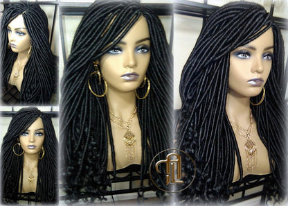 Long Straight Black Goddess Faux Locs Curly Ends Dread Wig Gypsy Faux Synthetic Dred Loc Bohemian Boho