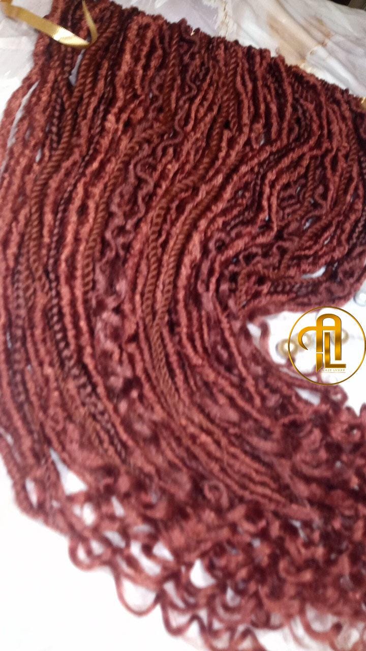 Single Ended Ginger Red Burnt Orangish SE 75 Piece Set Kit Mixed Soft Crochet Boho Dread Braid Hair Wrap Extension Texture Natural Realistic