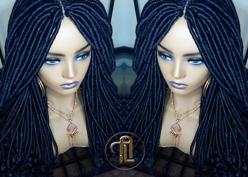 Long Straight Black Goddess Faux Locs Curly Ends Dread Wig Gypsy Faux Synthetic Dred Loc Bohemian Boho