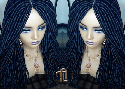 Long Straight Black Goddess Faux Locs Curly Ends Dread Wig Gypsy Faux Synthetic Dred Loc Bohemian Boho