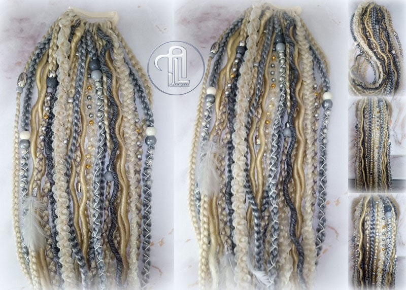 Ponytail Hair Fall Extensions Blonde 613 Grey Silver Elements Accents Feathers synthetic box braids hair scrunchie clip in Clip on Braids