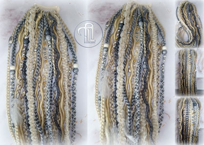 Ponytail Hair Fall Extensions Blonde 613 Grey Silver Elements Accents Feathers synthetic box braids hair scrunchie clip in Clip on Braids