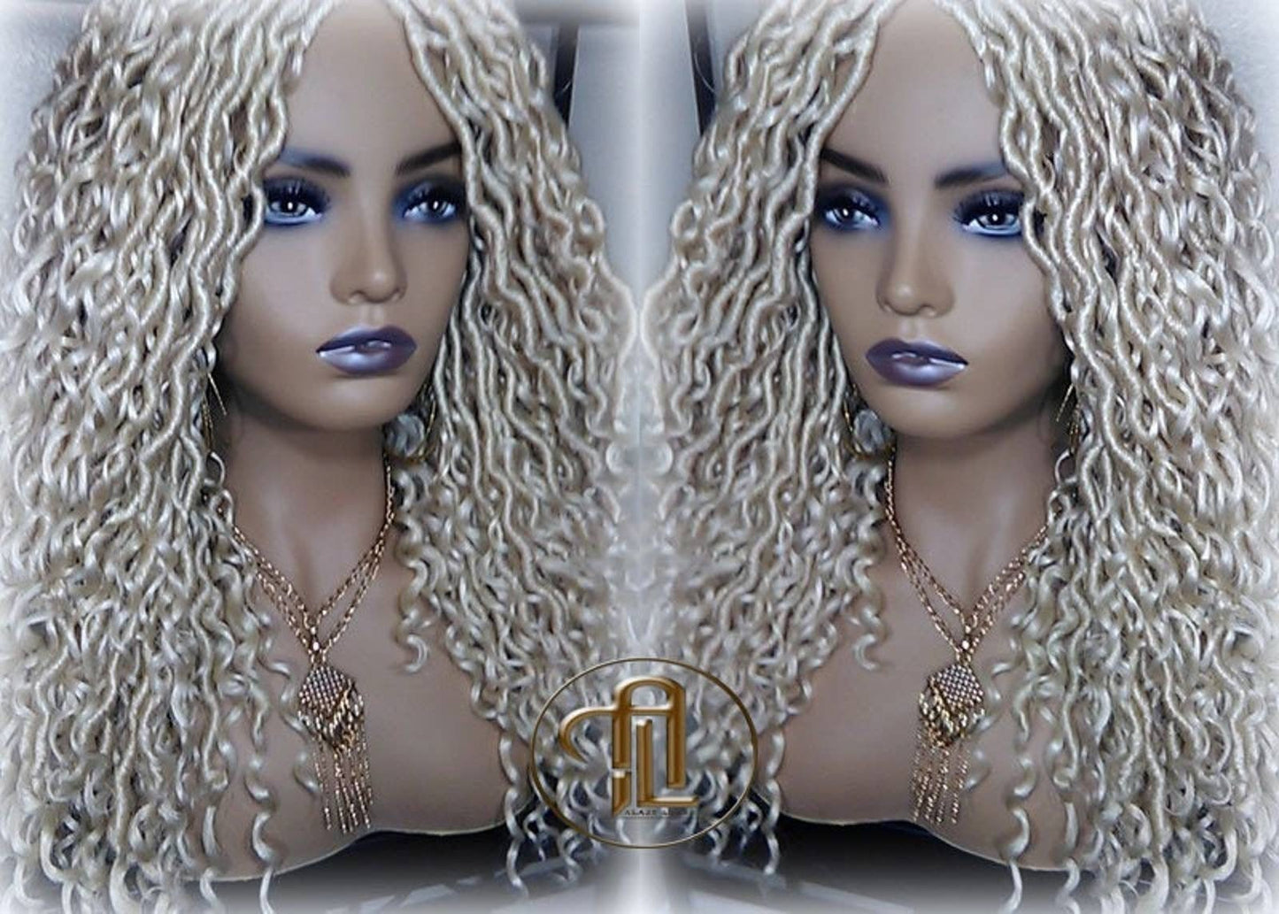 613 Blonde Goddess Faux Locs 14in Short Braid Wig Platinum White Blonde Marley Dred Lock Wig Gypsy Bohemian Boho Lace Part