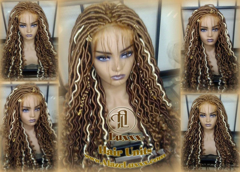 Honey Platinum Blonde Goddess Faux Gypsy Bohemian Boho  Loc Wig Blonde #613 #27 Wavy  Lace Closure DE SE Dred  Blonde Crochet Braided Wigs